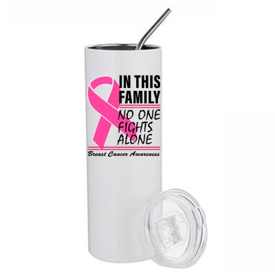 No One Fights Alone Breast Cancer Awareness Ribbon Stainless Steel Tumbler