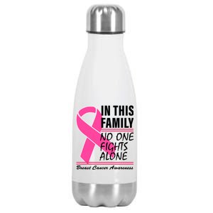 No One Fights Alone Breast Cancer Awareness Ribbon Stainless Steel Insulated Water Bottle