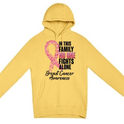 No One Fights Alone Breast Cancer Ribbon Premium Pullover Hoodie