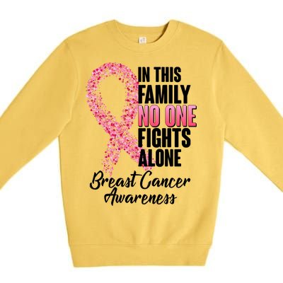 No One Fights Alone Breast Cancer Ribbon Premium Crewneck Sweatshirt