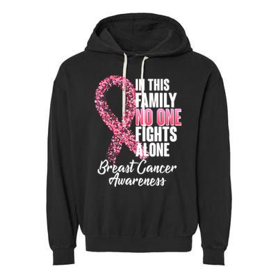 No One Fights Alone Breast Cancer Ribbon Garment-Dyed Fleece Hoodie