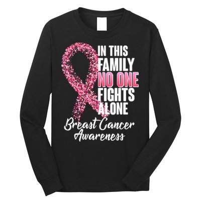 No One Fights Alone Breast Cancer Ribbon Long Sleeve Shirt