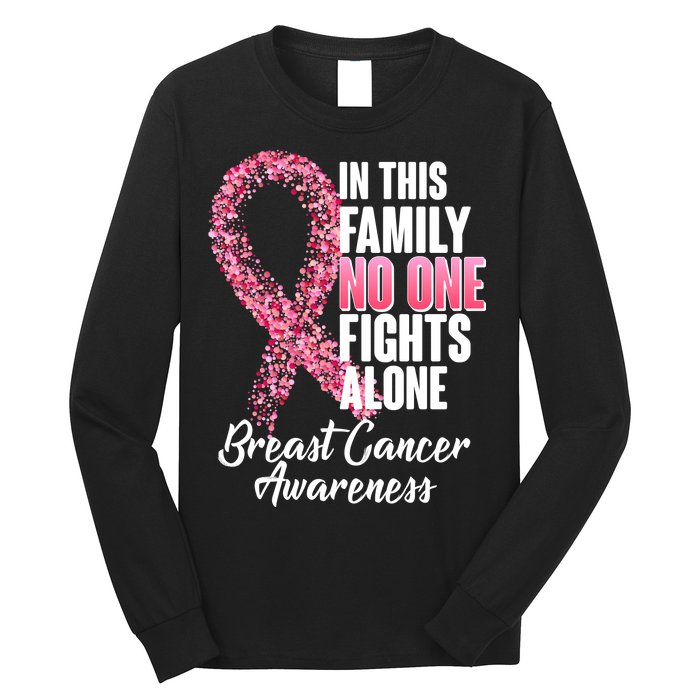 No One Fights Alone Breast Cancer Ribbon Long Sleeve Shirt