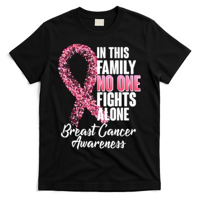 No One Fights Alone Breast Cancer Ribbon T-Shirt