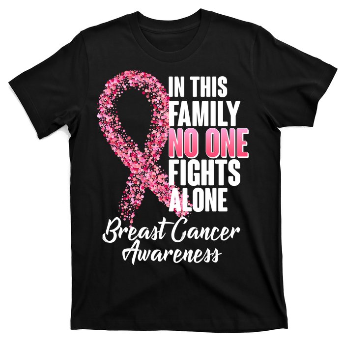 No One Fights Alone Breast Cancer Ribbon T-Shirt