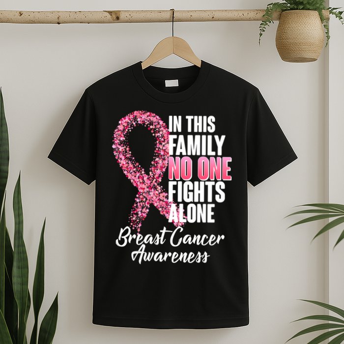 No One Fights Alone Breast Cancer Ribbon T-Shirt