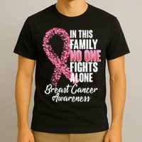 No One Fights Alone Breast Cancer Ribbon T-Shirt