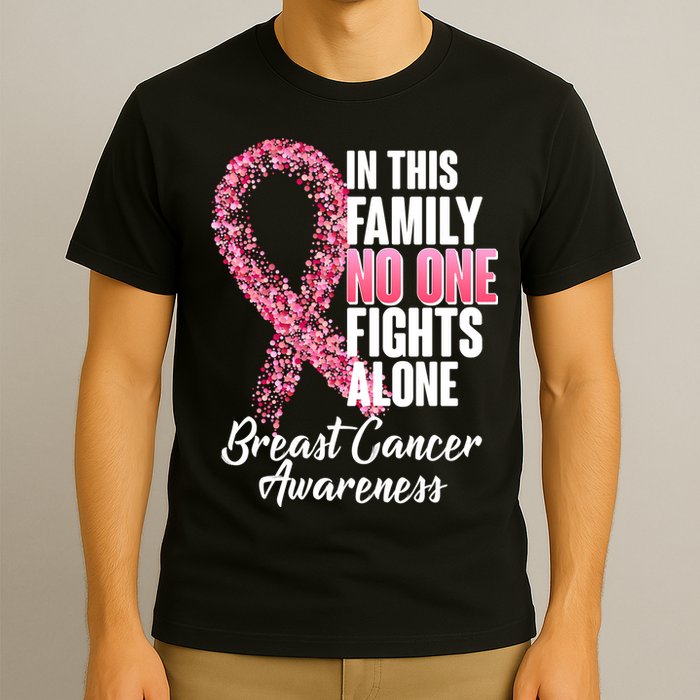 No One Fights Alone Breast Cancer Ribbon T-Shirt