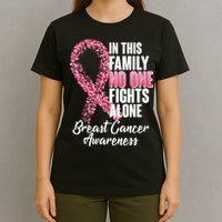 No One Fights Alone Breast Cancer Ribbon T-Shirt