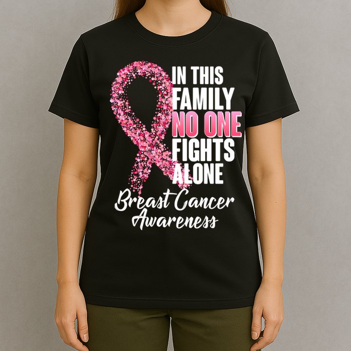 No One Fights Alone Breast Cancer Ribbon T-Shirt