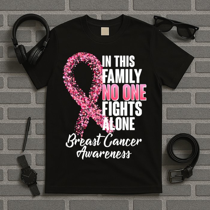 No One Fights Alone Breast Cancer Ribbon T-Shirt