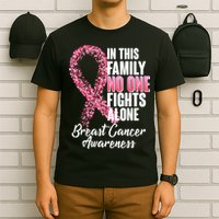 No One Fights Alone Breast Cancer Ribbon T-Shirt