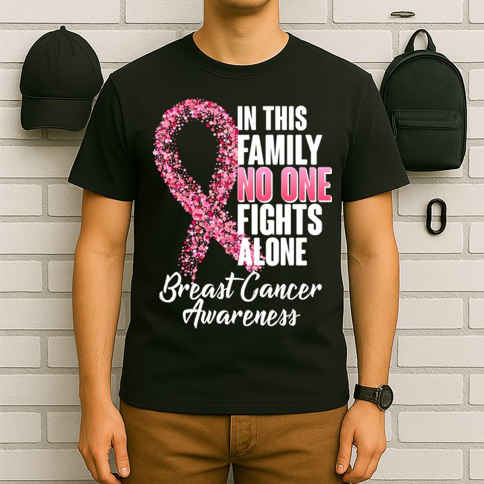 No One Fights Alone Breast Cancer Ribbon T-Shirt