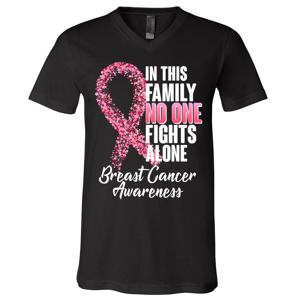 No One Fights Alone Breast Cancer Ribbon V-Neck T-Shirt