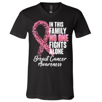 No One Fights Alone Breast Cancer Ribbon V-Neck T-Shirt