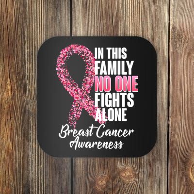 No One Fights Alone Breast Cancer Ribbon Coaster