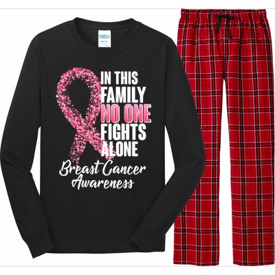 No One Fights Alone Breast Cancer Ribbon Long Sleeve Pajama Set