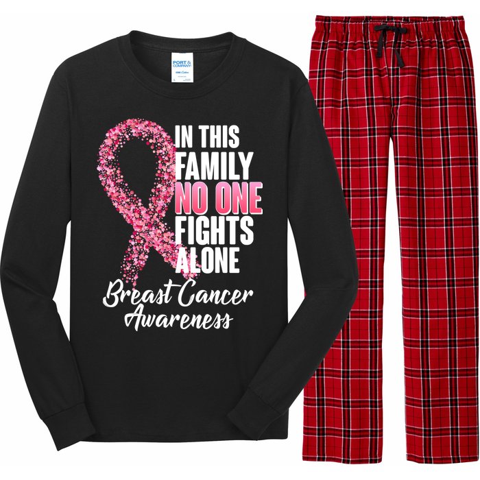 No One Fights Alone Breast Cancer Ribbon Long Sleeve Pajama Set