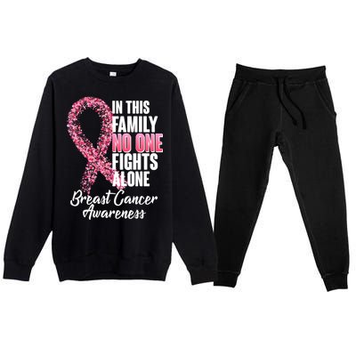 No One Fights Alone Breast Cancer Ribbon Premium Crewneck Sweatsuit Set