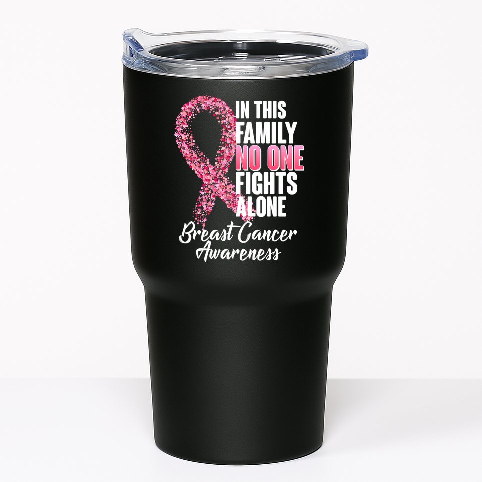 No One Fights Alone Breast Cancer Ribbon Tumbler