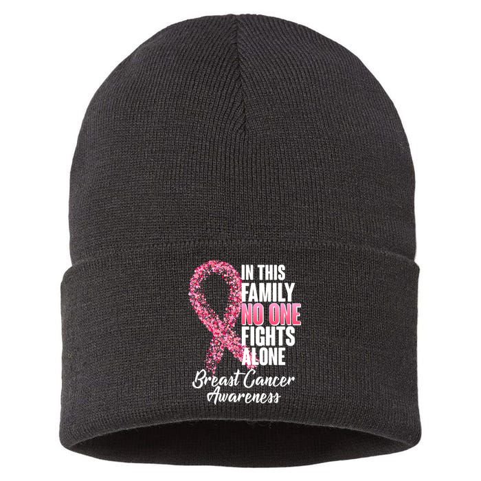 No One Fights Alone Breast Cancer Ribbon Sustainable Knit Beanie