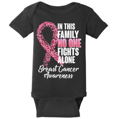 No One Fights Alone Breast Cancer Ribbon Baby Bodysuit