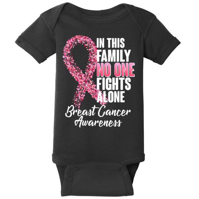 No One Fights Alone Breast Cancer Ribbon Baby Bodysuit