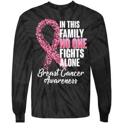 No One Fights Alone Breast Cancer Ribbon Tie-Dye Long Sleeve Shirt
