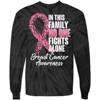 No One Fights Alone Breast Cancer Ribbon Tie-Dye Long Sleeve Shirt