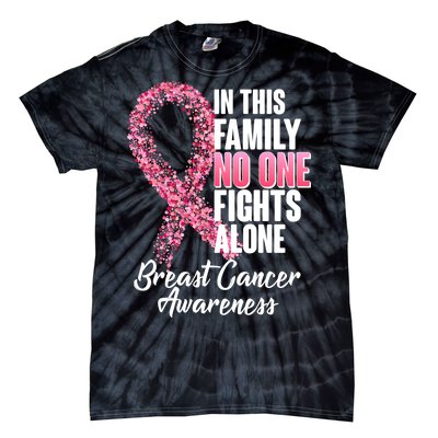 No One Fights Alone Breast Cancer Ribbon Tie-Dye T-Shirt