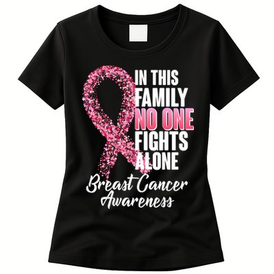 No One Fights Alone Breast Cancer Ribbon Womens T-Shirt