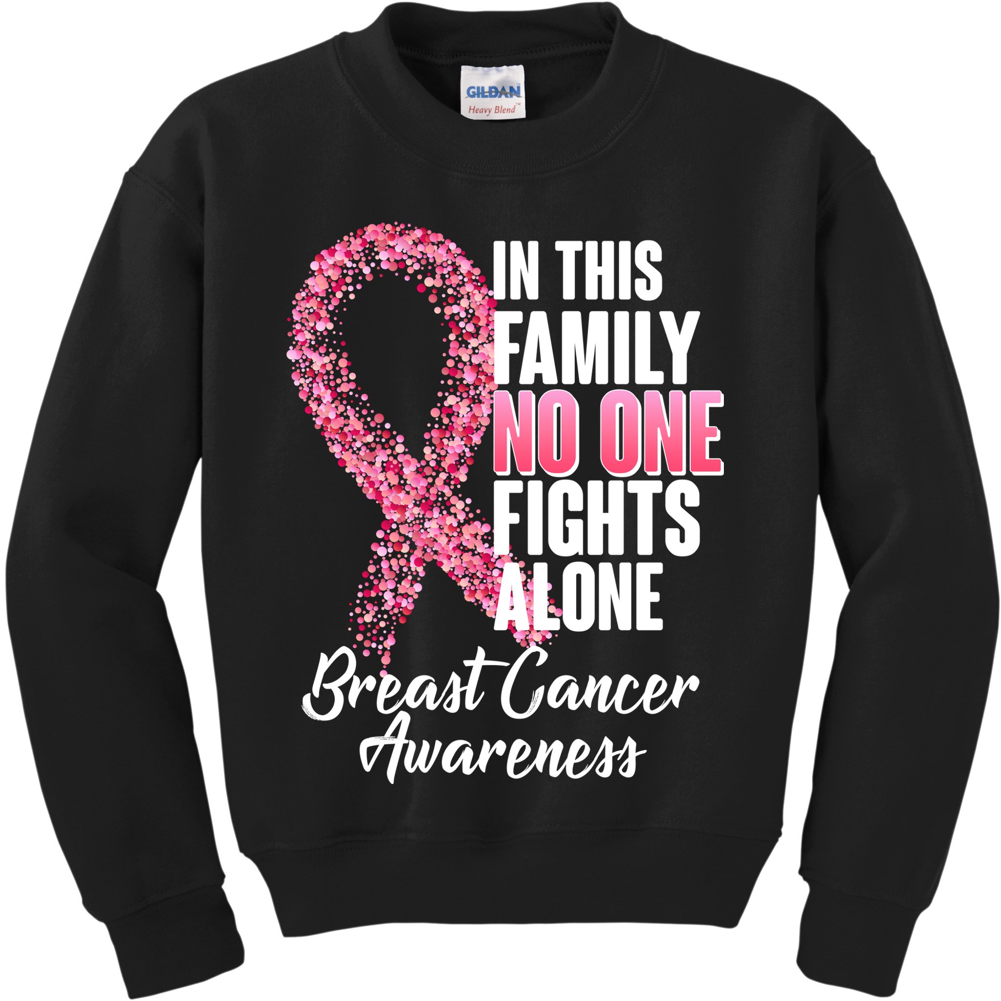 No One Fights Alone Breast Cancer Ribbon Kids Sweatshirt