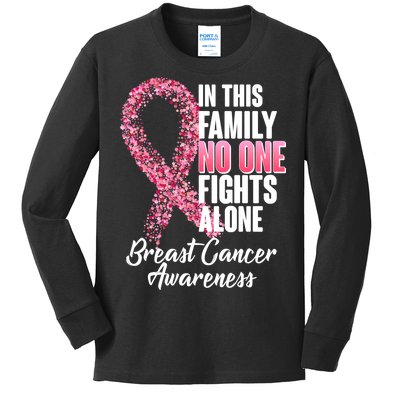 No One Fights Alone Breast Cancer Ribbon Kids Long Sleeve Shirt