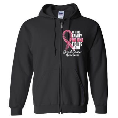 No One Fights Alone Breast Cancer Ribbon Full Zip Hoodie