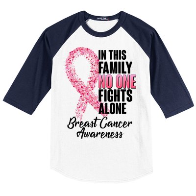 No One Fights Alone Breast Cancer Ribbon Baseball Sleeve Shirt