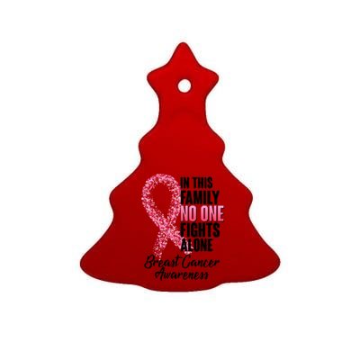 No One Fights Alone Breast Cancer Ribbon Ceramic Tree Ornament