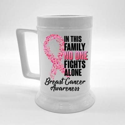 No One Fights Alone Breast Cancer Ribbon Beer Stein