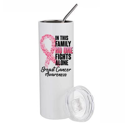 No One Fights Alone Breast Cancer Ribbon Stainless Steel Tumbler