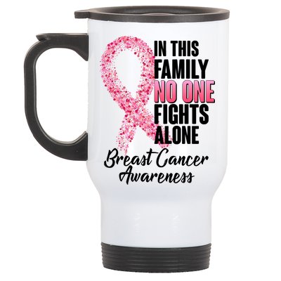 No One Fights Alone Breast Cancer Ribbon Stainless Steel Travel Mug