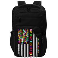 No One Fights Alone Cancer Awareness Ribbon Flag Impact Tech Backpack