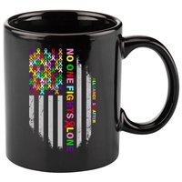 No One Fights Alone Cancer Awareness Ribbon Flag 11oz C Handle Ceramic Mug