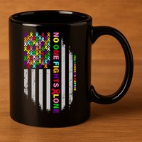 No One Fights Alone Cancer Awareness Ribbon Flag 11oz C Handle Ceramic Mug
