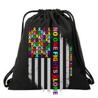 No One Fights Alone Cancer Awareness Ribbon Flag Drawstring Bag