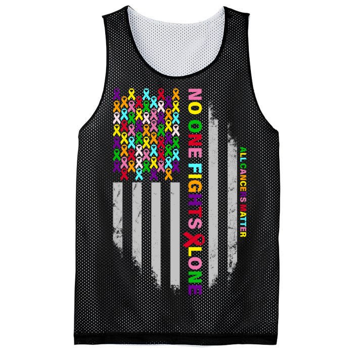 No One Fights Alone Cancer Awareness Ribbon Flag Mesh Reversible Basketball Jersey Tank