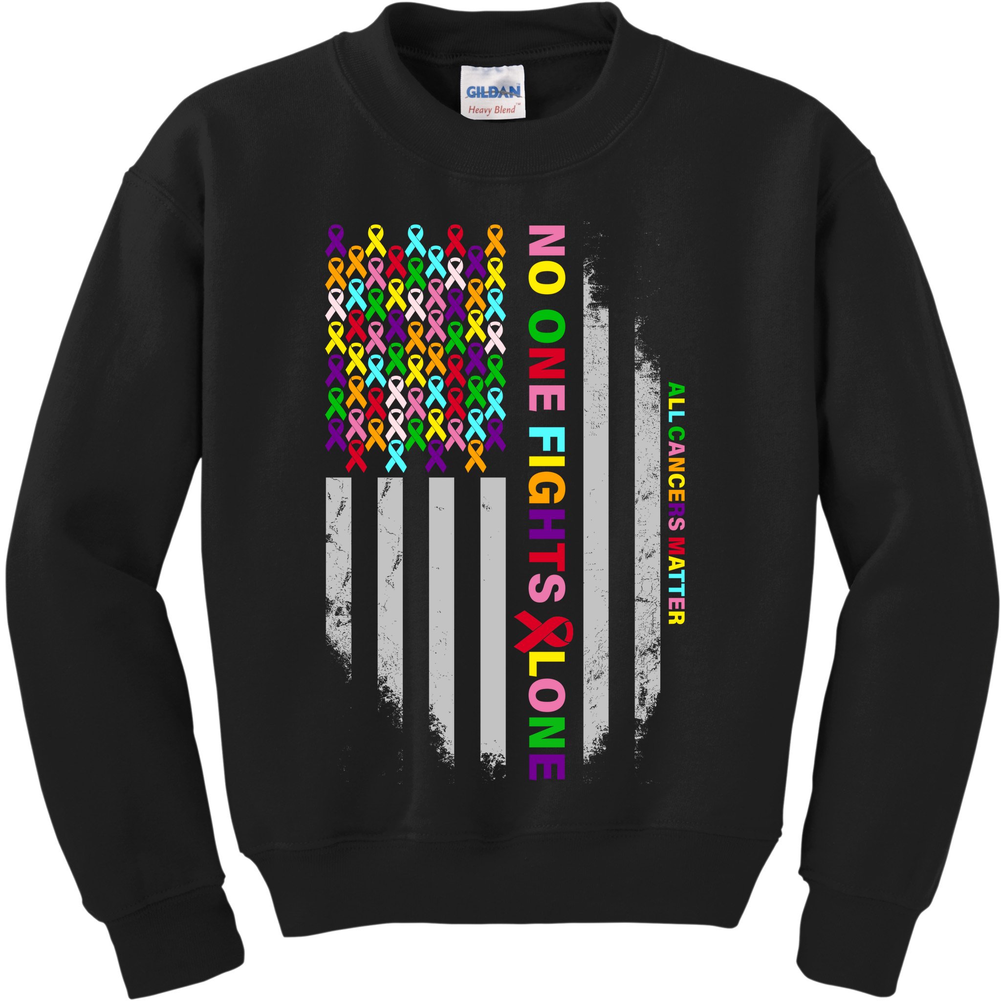 No One Fights Alone Cancer Awareness Ribbon Flag Kids Sweatshirt