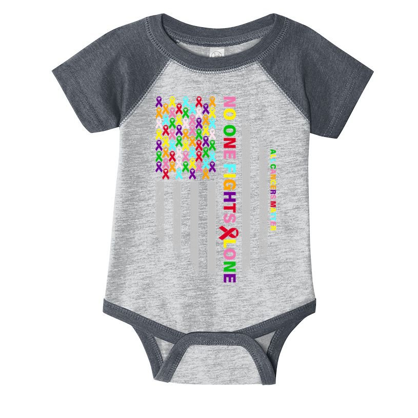 No One Fights Alone Cancer Awareness Ribbon Flag Infant Baby Jersey Bodysuit
