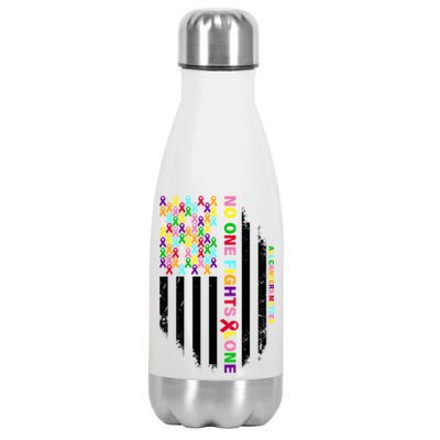 No One Fights Alone Cancer Awareness Ribbon Flag Stainless Steel Insulated Water Bottle