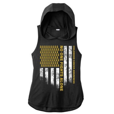 No One Fights Alone Childhood Cancer Ladies PosiCharge Tri-Blend Wicking Draft Hoodie Tank