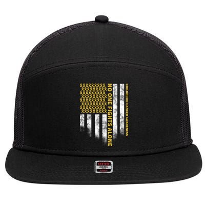 No One Fights Alone Childhood Cancer 7 Panel Mesh Trucker Snapback Hat