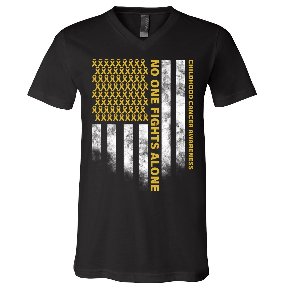 No One Fights Alone Childhood Cancer V-Neck T-Shirt